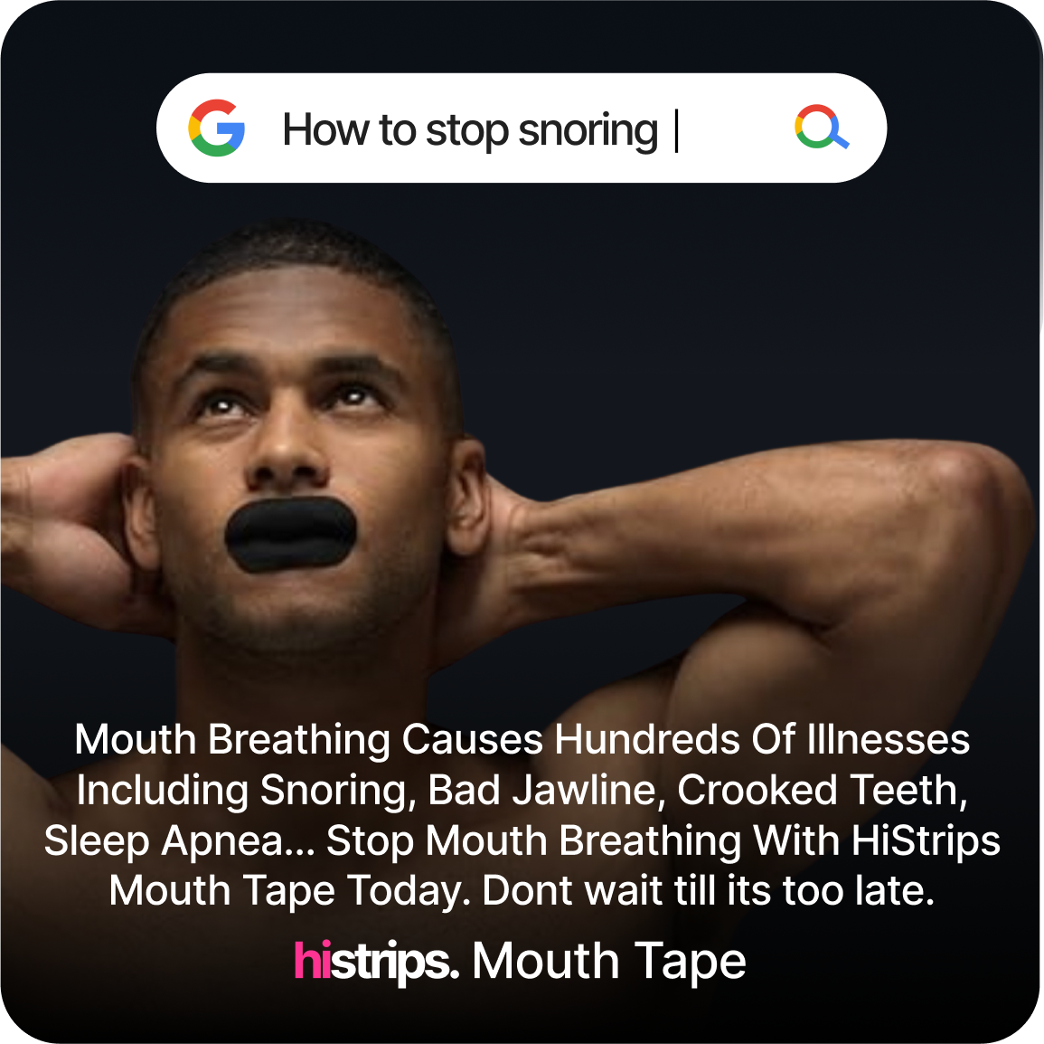 Man wearing HISTRIPS nasal strips during his nighttime routine