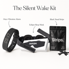 The Silent Wake Kit (1x Onyx Vibration Alarm + 1x Eclipse Sleep Mask + 1x Black Nasal Strips)