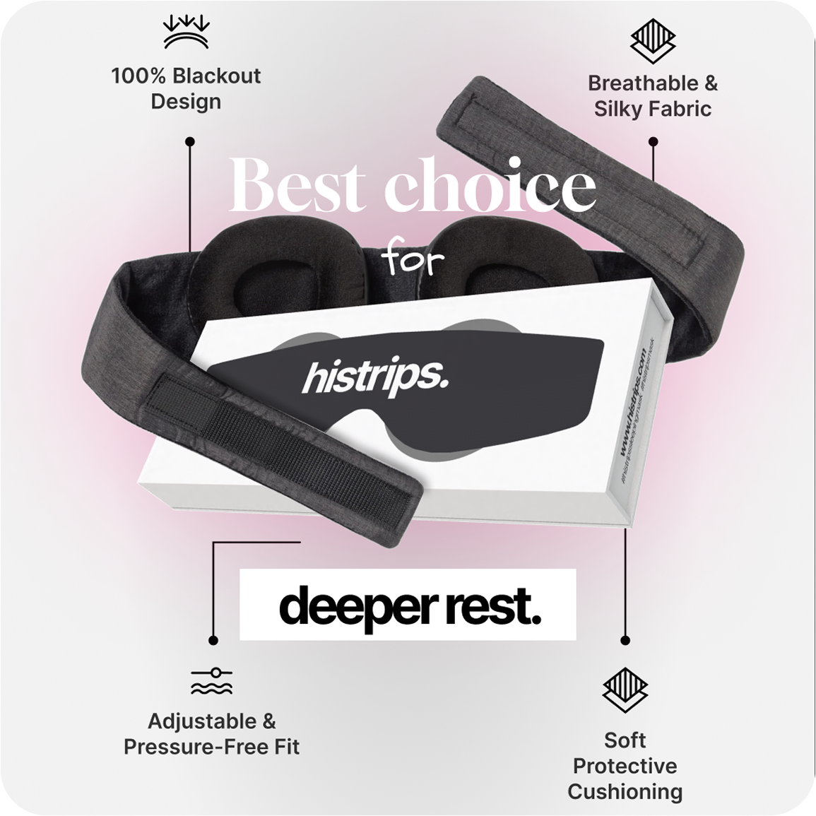 Premium sleeping mask: 100% light blocking, breathable material and no eye pressure design